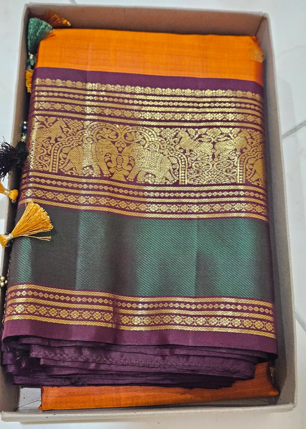 Rust Orange & Brown Kanchipuram Silk Saree with Pure Zari Work - ethnic Indian fashion from Swathi Design