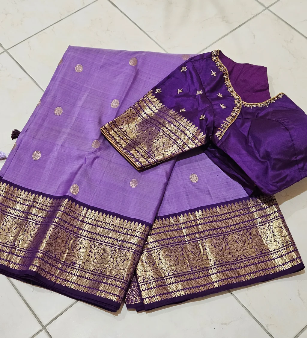Radiant Purple Luxury Kanchipuram Saree with 2gm Gold Zari Detailing - ethnic Indian fashion from Swathi Design