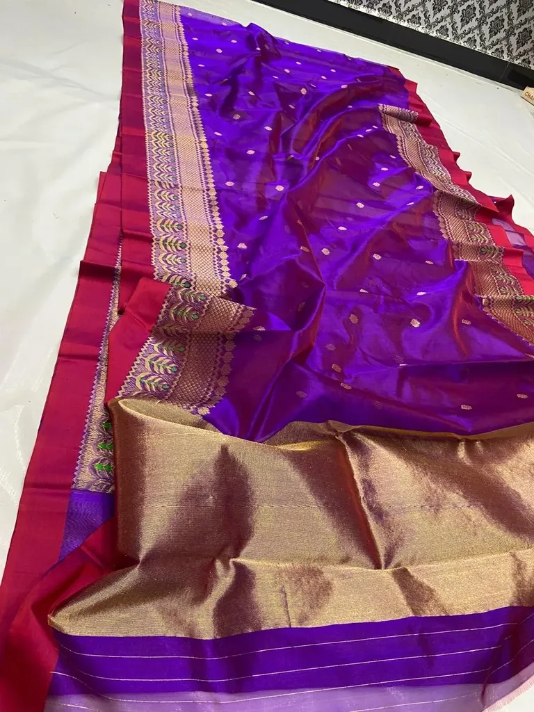 Luxury Pure Chanderi Silk Saree with Intricate Zari and Maggam Blouse - ethnic Indian fashion from Swathi Design