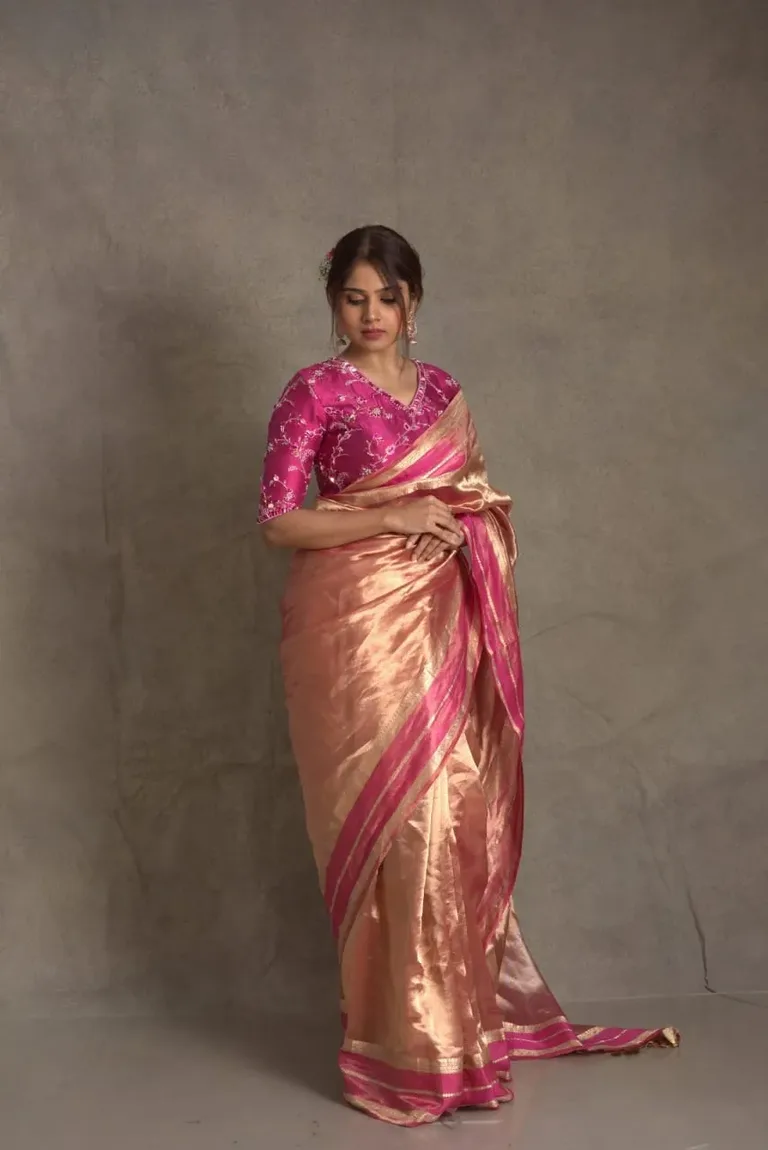 Handwoven Pure Banarasi Tissue Saree with Radiant Golden Zari Work - ethnic Indian fashion from Swathi Design