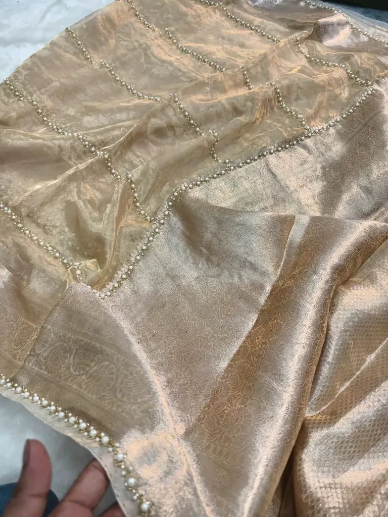 Handwoven Banarasi Kora Tissue Wedding Saree with Zari Motifs - ethnic Indian fashion from Swathi Design