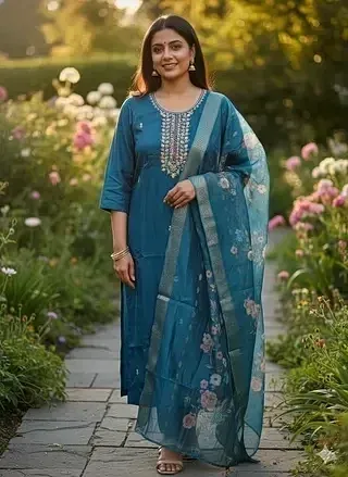 Pure Dola Silk Kurti Set with Embroidered Dupatta for Festive Elegance - ethnic Indian fashion from Swathi Design