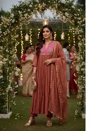 Pure Mul Chanderi Silk 3-Piece Outfit – Elegant Wedding & Festive Wear - ethnic Indian fashion from Swathi Design