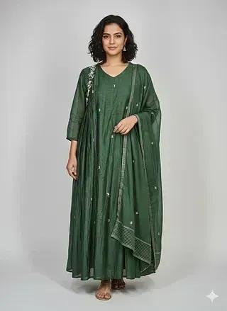 Soft Beige Mul Chanderi Silk Suit with Handwoven Dupatta - ethnic Indian fashion from Swathi Design
