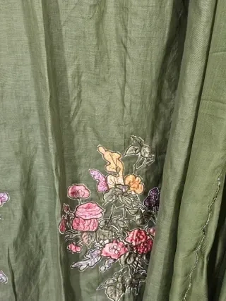 Pastel green Chanderi silk suit set with delicate multicolor floral embroidery, ideal for weddings and festive occasions.
