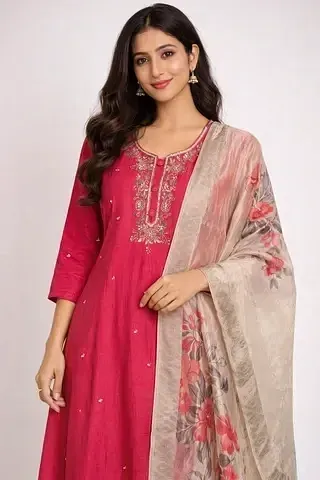 Ivory Muslin Anarkali Gown - Ethnic Wedding Dress for Diwali & Parties - ethnic Indian fashion from Swathi Design