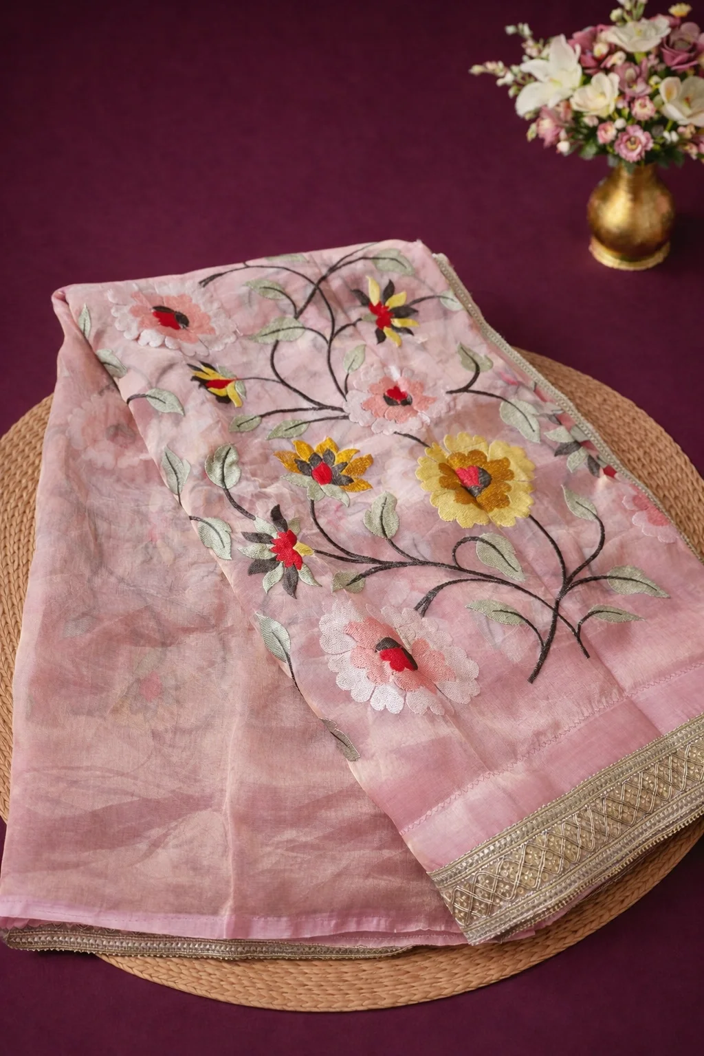 Pure Banarasi Kora Tissue embroidery saree - ethnic Indian fashion from Swathi Design