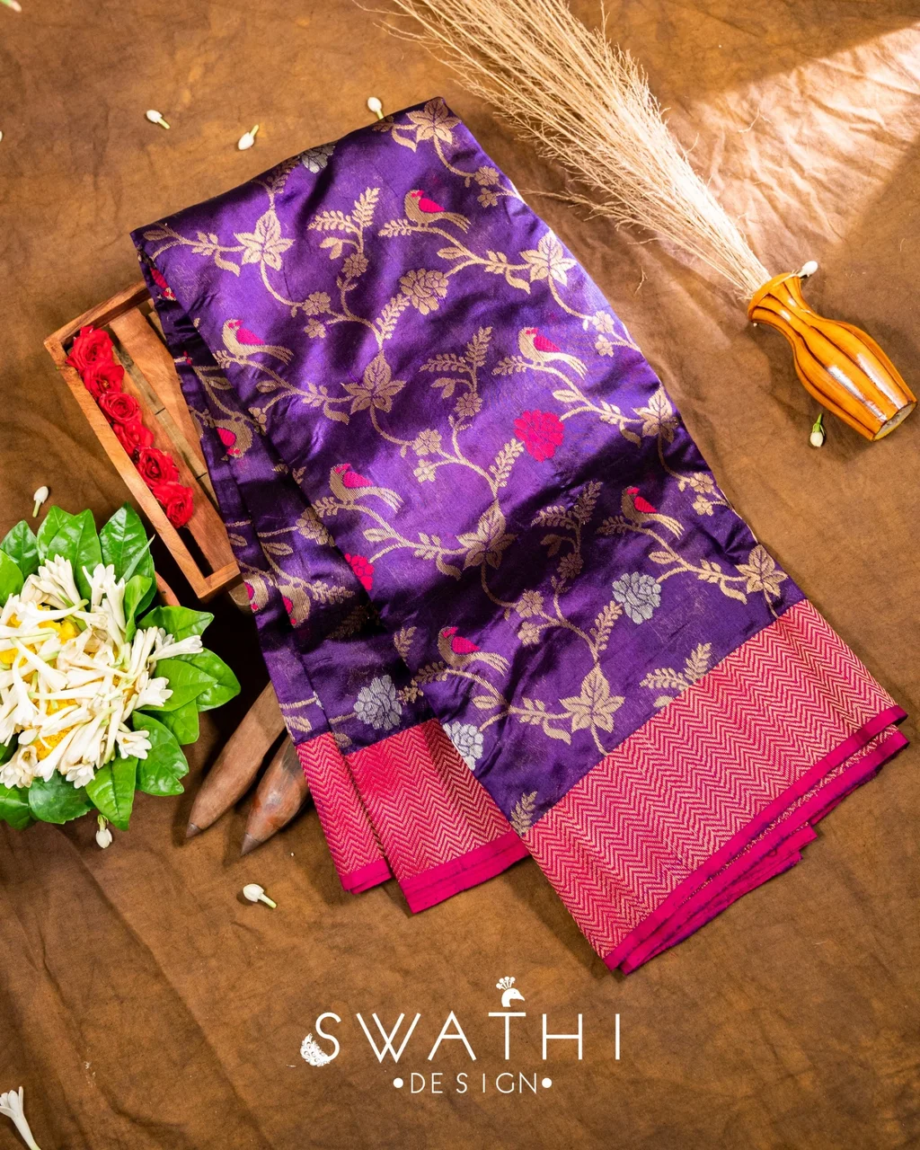Pure Chanderi Pattu Silk Saree with Handcrafted Maggam Work Blouse – Swathi Design - ethnic Indian fashion from Swathi Design